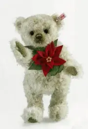STEIFF" POINSETTIA TEDDY BEAR" EAN 035463 MOHAIR TEDDY WITH WOOL FELT FLOWER