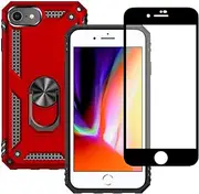 Yiakeng iPhone SE 2020 Case, iPhone 7 Case, iPhone 8 Case, with Screen Protector, Shockproof Protective Case with Ring Stand Function Case Cover for iPhone SE 2020 (Red)