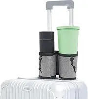 [Generic] Luggage Travel Drink Bag Cup Holder Free Your Hand for Drink Beverages Caddy Coffee with Backpack Fits All Suitcase Handles Grey One Size