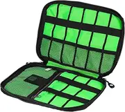 Data Cable Storage Bag, Digital Products SD Card, Headphones, Portable Hard Drive Bag, Storage Bag Suitable for Both Men and Women (Black Green, 24 * 16 * 2.5cm)