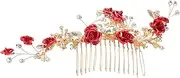 VALICLUD Elegant Red Flower Hair Comb for Brides Vintage Floral Rhinestone Pearl Hairpiece Bridal Accessory for Weddings Parties Special Occasions Comfortable Secure Fit