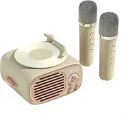 Portable Bluetooth Speaker Set with Microphone,Retro Speaker with Karaoke Machine for Kids and Adults Home Party Birthday