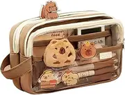 Capybara Pencil Case Zippered Cute Kawaii Pencil Pouch Compartmented with Clear Front Window Capybara School Supplies