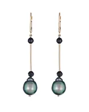 BELPEARL 14K Spinel 10mm Tahitian Dangle Earrings