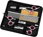 Pro Premium Pet Grooming Scissors Set, 4 Pieces Stainless Steel Pet Trimmer Kit, Used for Dog or Cat - With 7.5-inch Cutting Scissors, Thinning Shear, Curved Scissors, Grooming Comb