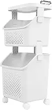 Rolling Laundry Hamper, PP ABS Laundry Shelf Clothes Storage Basket Organizer with 4 Wheels for Home Kitchen Bathroom (2 Layer 30.5x23x23cm)