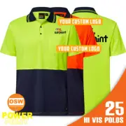 25 x CUSTOM PRINTED Logo Hi Vis Construction Tradies Polo Work Shirts WORKCRAFT