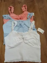 SO Tank Tops Women Junior Cropped Ruffle Strap Smocked Tie-Front Size XL XXL New