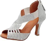 [HOBTEC] Women's Latin Dance Shoes Slip on Ballroom Salsa Bachata for Dance Beginner Dance Performance Practice Low Heel