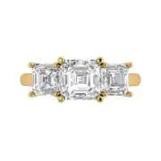 3.25 Emerald 3 stone Sapphire Bridal Wedding engagement Ring 14k Yellow Gold