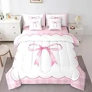 Feelyou Kids Pink Bowknot Comforter Set with Sheets Full Size, Dreamy Princess 7 Pieces Bedding Set Boys Girls Cute Bow Bed in A Bag Watercolor Teens Bed Set Bedroom Decor 7Pcs