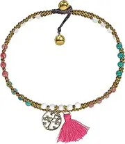 [AeraVida] Mystical Tree of Life Charm & Tassel with Simulated Pastel Quartz Link Anklet | Pastel Colored Stone Anklet | Tree of Life Anklet for Women | Colored Stone Anklets for Women |Anklet Women,