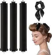 Heatless Hair Curler,Bonlaer 4Pcs Hair Heatless Curling Rod with Headband,Easy to Use Sleep Curling Ribbon,Ideal for Women’s Hair Styling,Black