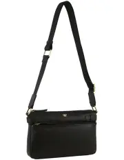[PIERRE CARDIN] Ladies Leather Webbing Strap Handbag in Black