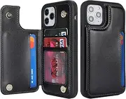 Cavor for iPhone 11 Pro Case Vertical Flip Cover for iPhone11 Pro Wallet Cases PU Leather Kickstand with Card Slots Holder Magnetic Clasp Protective Phone Cover for Women Girl Men-Black