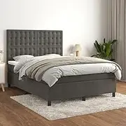 Generic Box Spring Bed with Mattress Dark Grey 137x187 cm Double Size Velvet,3145108