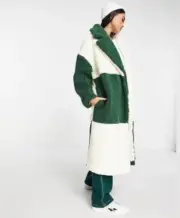 TOPSHOP Oversized Forest Green & Cream Borg Teddy Fur Maxi Coat - Size US 2