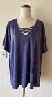 NWT Crossroads Lattice Neck Blue Indigo Tee Top Size 22