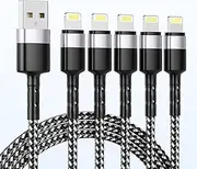 iPhone Lightning Charger 5 Pack, [Apple MFi Certified]Fast Charging Cables Cord 0.5/1.0*2/1.6/3.3FT, Right Angle Nylon Braided USB Lightning Cable for iPhone 14/13/12/11/Pro/Max/X/Plus/8/7/6/Plus/iPad