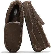[Project Cloud] Mens Moccasin Slippers for Men, 100% Genuine Suede Mens Slippers Memory Foam House Slippers for Men Indoor Outdoor Mens Loafers Non-Slip Loafers for Mens House Shoes (Oswin)