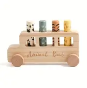 New Wooden Animal Rolling Bus Pop Up Sorting Toy Toddlers 3 and Up