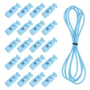 40 Pcs Double Hole Cord Locks with Elastic Cord, Light Blue
