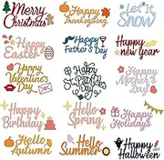 INFUNLY 15pcs Holiday Word Dies for Card Making Happy Mother's Day Greeting Die Cuts Happy Birthday Metal Phrase Dies for DIY Scrapbooking for Sizzix Spellbinders Gemini Die Cut Machine