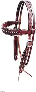 LEATHERRIDE Leather Headstall for Horse Browband Western Rawhide Knotting with Double Trim Brown