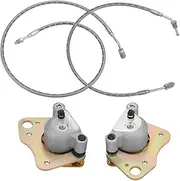 JAVIK Front Brake Calipers & Hose Lines Fit for Polaris Ranger 500 4x4 Ranger 425 2x4 2001-2004 Ranger 500 6x6 Ranger T-M 650,OEM#1910484 1910485 1910640 1910641