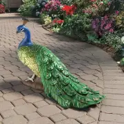 Realistic Lifelike Peacock Statue Sculpture Colorful Yard Art Garden Figure