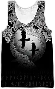 [yayoitimes] Novel Nordic Celtic Dragon Vest, Men Women 3D Digital Printed Viking Vegvisir Rune Totem Round Neck T-Shirt