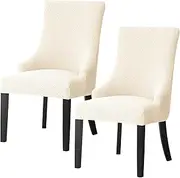 UKQRRTC 2Pcs Chair Covers, Breathable Dining Room Chair Covers, Waterproof Chair Slipcovers, Wing Back Side Chair Covers for Home Dining Room (Beige)