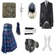 Men's Scottish Argyle kilt Jacket Outfit 9 Pieces Tartan Wedding Kilt Set .