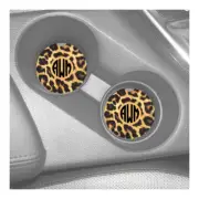 LEOPARD PRINT MONOGRAM RUBBER CAR COASTERS SET (2)
