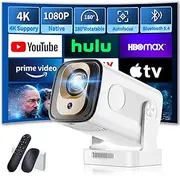 Projector 1080P with WiFi & Bluetooth Android Projector, Mini Projector 4K with 210° Rotating Stand, Portable Projector Native 4K Full HD Support Laptop/HDMI/USB/Automatic Keystone Correction, White