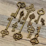 11Pcs Antique Vintage Old Look Skeleton Key Set Pendant Heart Bow Steampunk Lock