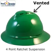MSA Advance Full Brim Vented Hard hat with 4 pt Ratchet Suspension - Green