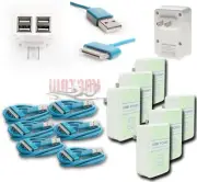 6X 4 USB PORT WALL ADAPTER+3FT CABLE POWER CHARGER AQUA FOR IPHONE 4S IPOD IPAD
