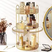 SYAMEET 3 Tier Rotating Makeup Organizer, 360 Spinning High-Capacity Skincare Storage, Bathroom Carousel Holder for Cosmetics, Perfume, Brushes, Lipsticks