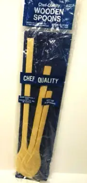 Set Of Three New CHEF QUALITY Wooden Spoons 10" 12" 14" Rectangular Handles