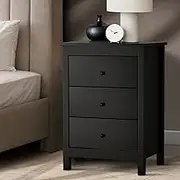 Oikiture Bedside Table with 3 Drawers Wooden Bed Side Table End Table Nightstand Black