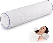 FYB Neck Roll Pillow,Memory Foam Pillows,Bolster pillow,Support Back Cushion,Neck support,Leg lumbar support,Cylindrical,Washable pillowcase 17.7*5.1in（45*13CM） (Sky Blue Edge, 17.7*5.1in（45*13CM）)