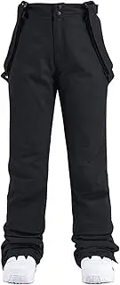 QIULAO Strap Ski Trousers, Outdoor Warm Pants for Men and Women, Windproof and Waterproof Trousers, Detachable Straps, Couple Mountaineering Trousers (Color : Black, Size : 3X-Large)