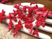 vintage velvet silk satin 1940s leaves flower Japan 1 spray true red