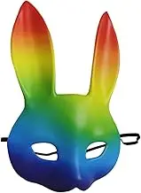ULTECHNOVO Unique Rainbow Bunny Mask PU Leather Costume Accessory for Halloween Masquerade and Carnival Lightweight Festival Mask for Women Photo Prop