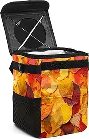 Car Trash Can with Lid,Bag Hanging Storage Pockets Leak-Proof,Portable Garbage Bin,Autumn Yellow Nature Leaves