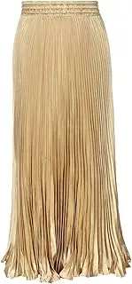 [ebossy] Women's Elastic Waist Satin Metallic Pleated Long Swing Skirt