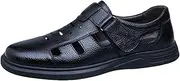 [QEEFXLQI] Leather Shoes for Men Men's Summer Leather Shoes Breathable Casual Shoes Non-Slip Soft Sole dad Hollow Leather Sandals