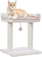 Cat Tree with Top Perch, Removable Cover, Natural Sisal Scratching Post, and Dangling Ball for Indoor Cats, Beige