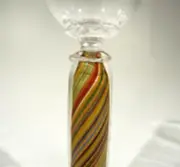 HAND BLOWN GLASS GOBLET, DIRWOOD GLASS, CLEAR + GOLD RED BLUE SPARKLES, n3649